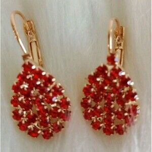 Red Rhinestone Teardrop Earrings Women's Fashion Jewelry Elegant Dressy NWT